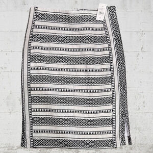 LOFT White Black Boho Aztec Textured Lined Knee Length Bodycon Skirt Size 4